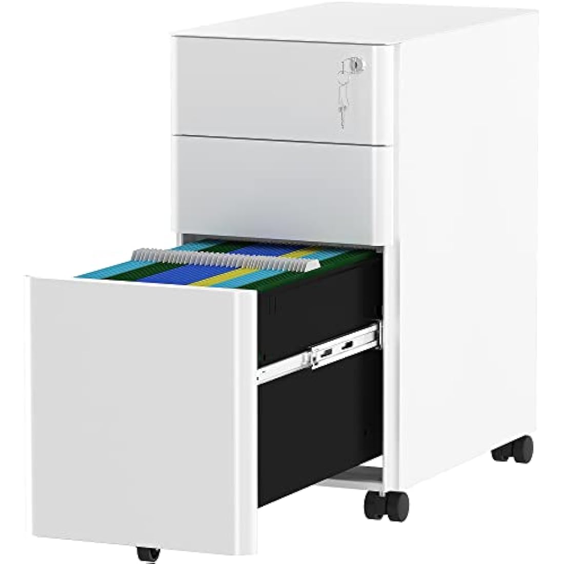 YITAHOME File Cabinet Metal with 3 Lockable Drawers, Mobile Filing Cabinet for Home Office, Under Desk File Office Drawers for Letter/Legal/A4, Fully Assembled, White, 30 x 46 x 59cm
