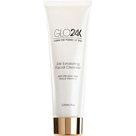 GLO24K Exfoliating Facial Cleanser with 24k Gold, Anti-Aging Microdermabrasion with Vitamins C and E