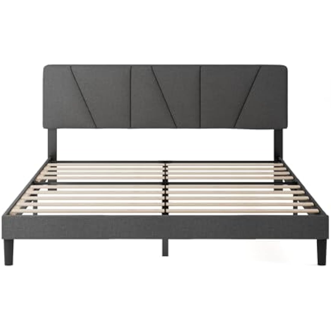 ZINUS Maya King Bed Frame – Bed 150 x 200 cm – 30cm Height – Upholstered platform bed frame with Headboard – Wooden slat support – Dark grey
