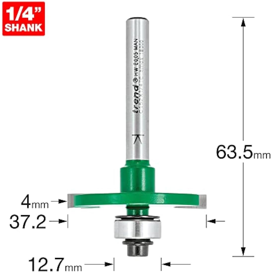 Trend CraftPro Bearing Guided Biscuit Jointer Router Cutter Bit, 1/4 Inch Shank, 4mm Cut Length For Biscuit Sizes 0, 10, 20, Tungsten Carbide Tipped, C152X1/4TC