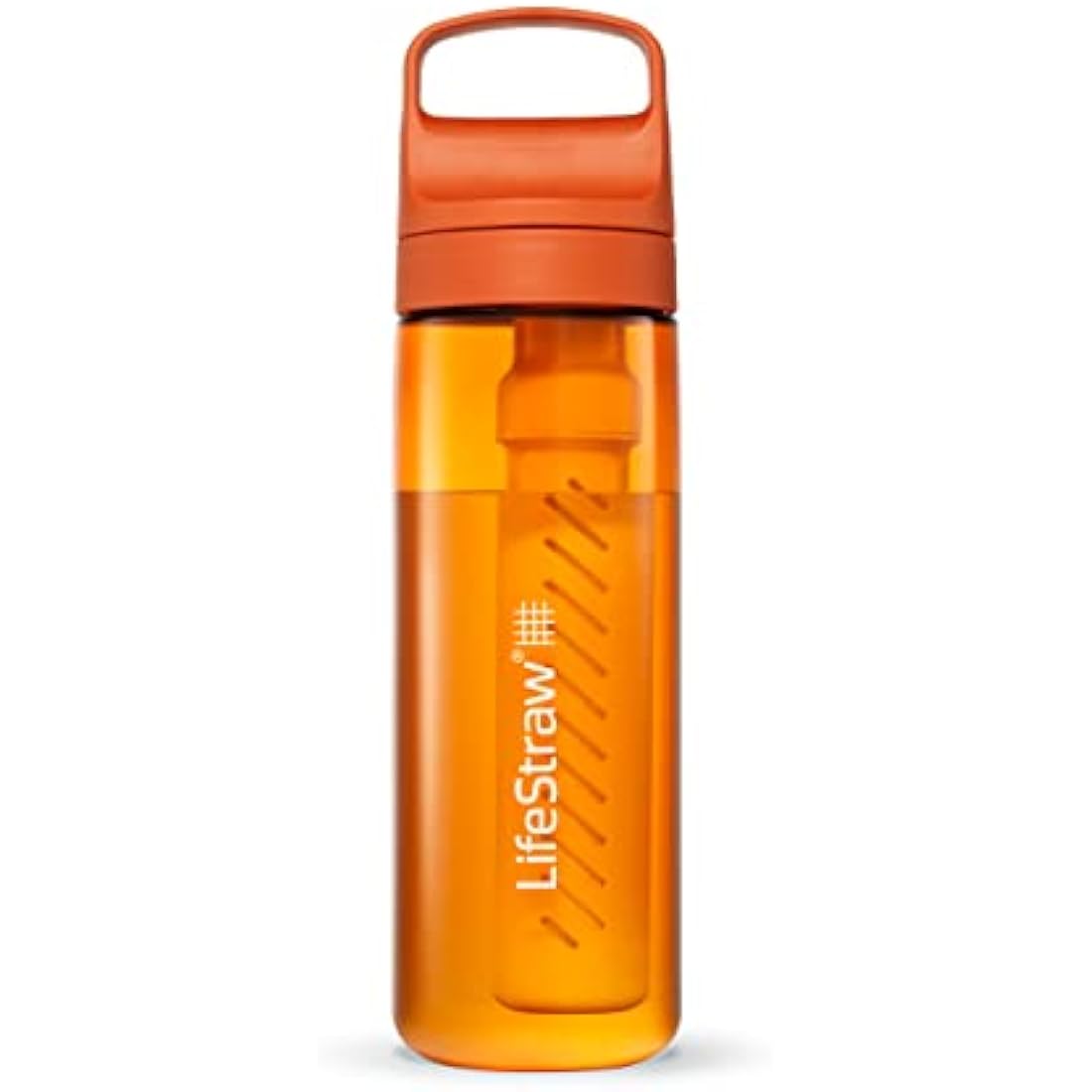 LifeStraw Go Series — BPA-Free Water Filter Bottle for Travel and Everyday Use Removes Bacteria, Parasites and Microplastics, Improves Taste, 22oz Kyoto Orange