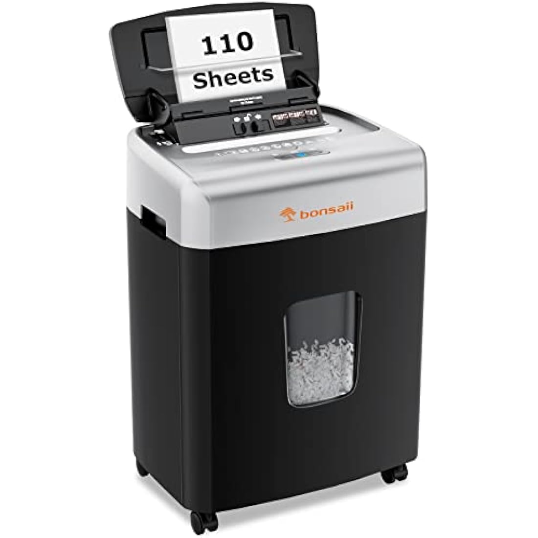 Bonsaii 110-Sheet Auto Feed Office Paper Shredder, 30 Mins Continuous Micro Cut Heavy Duty Paper Shredder, Manual 12-Sheet Home Office Credit Card Shredder with 4 Wheels, 23L Bin (C233-B upgrade)
