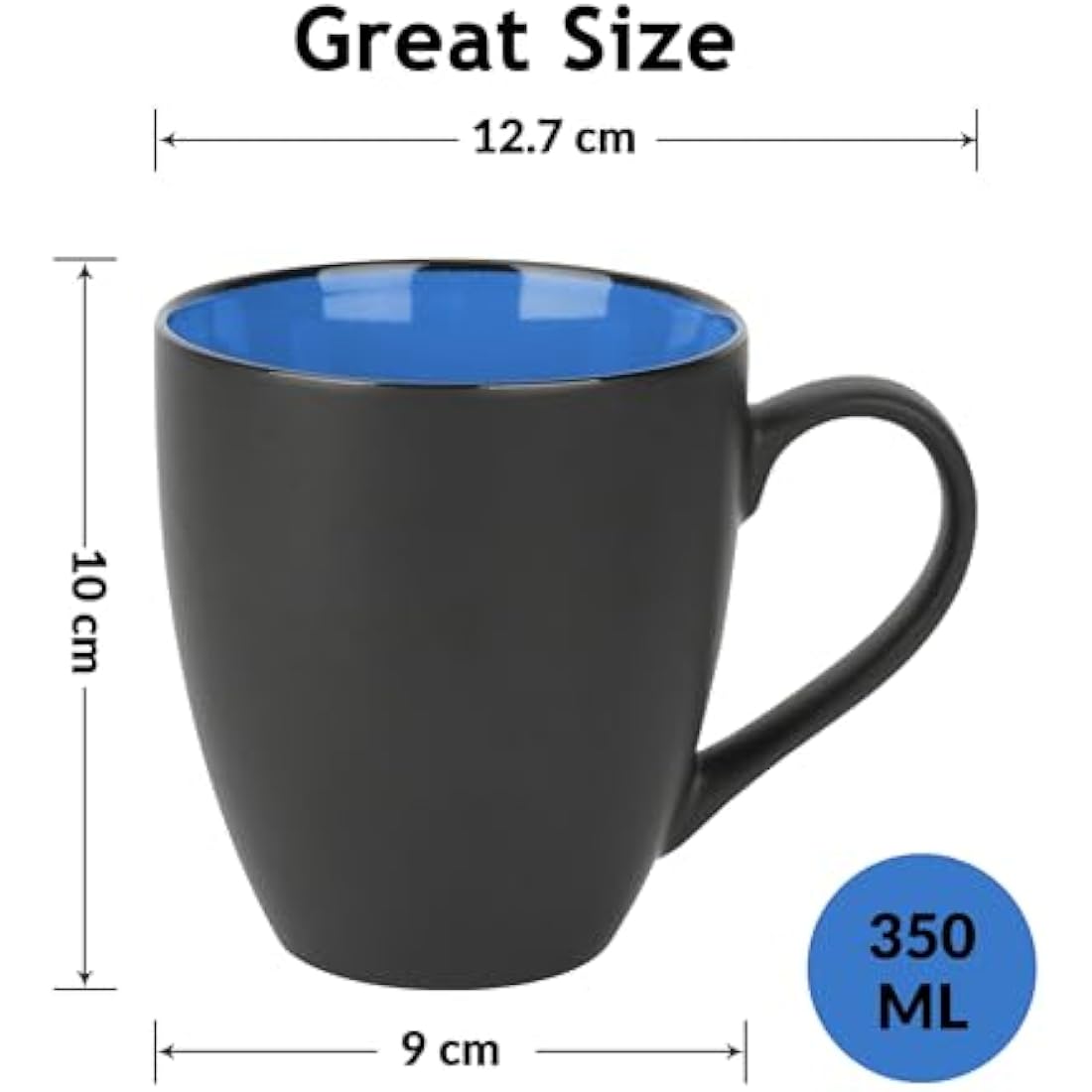 MIAMIO - 6 x 350 ml Stoneware Coffee Mug/Cup Set - Le Papillon Collection (Blue)
