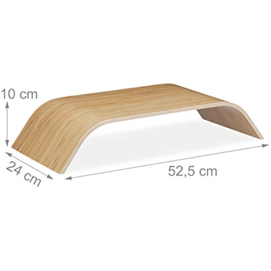 relaxdays Bamboo Display Stand, Curved Desk Display Riser, Ergonomic, HWD 10x52.5x24 cm, Natural