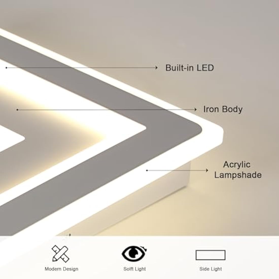 Comely Modern Square LED Ceiling Light, 52W 5850LM Acrylic LED Ceiling Lamp, White Chandelier for Bedroom, Living Room Natural Light 4500K, 40cm