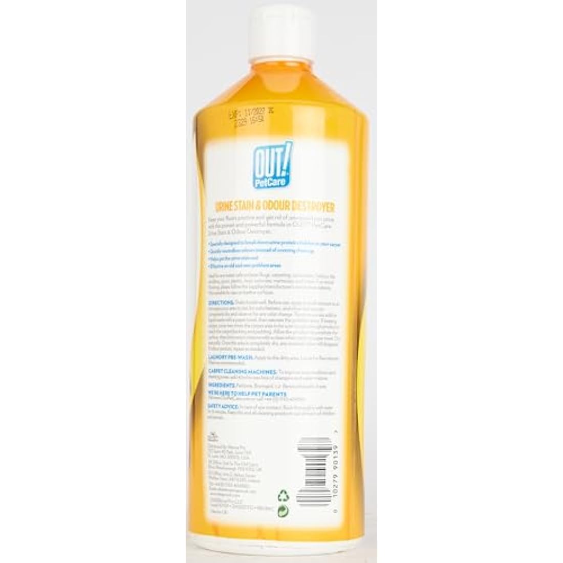 OUT! Urine Stain & Odour Destroyer for Pets | Enzymatic Pro-Bacteria Cleaner - 1 Litre