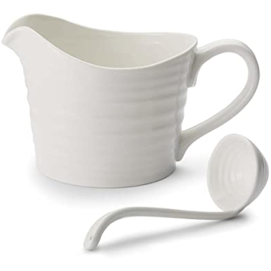 Portmeirion Home & Gifts CPW78895-XP Sauce Jug & Mini Ladle, Porcelain, White, 18.5 x 11 x 13 cm