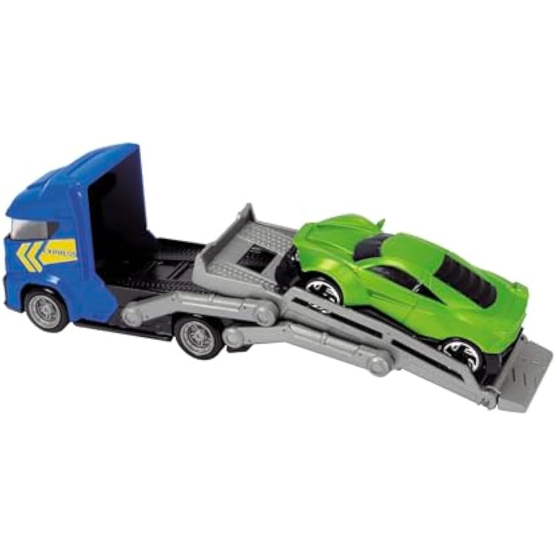 Majorette Car Carrier 2-asst - Free-wheeling car transporter with three die-cast toy cars - included in the set. - 28cm long