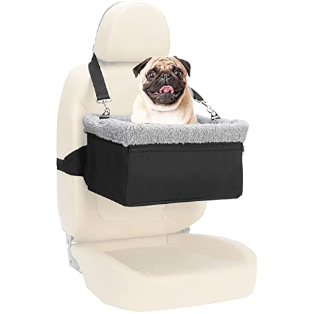 UNICITII Dog Car Seats for Small Dogs-Elevated Pet Dog Booster Seat for Dog,Raised Dog Lookout Car seat w/Clip-On Safety Leash Adjustable Pet Travel Seat, Black-9kg (BGUN-PS002c)