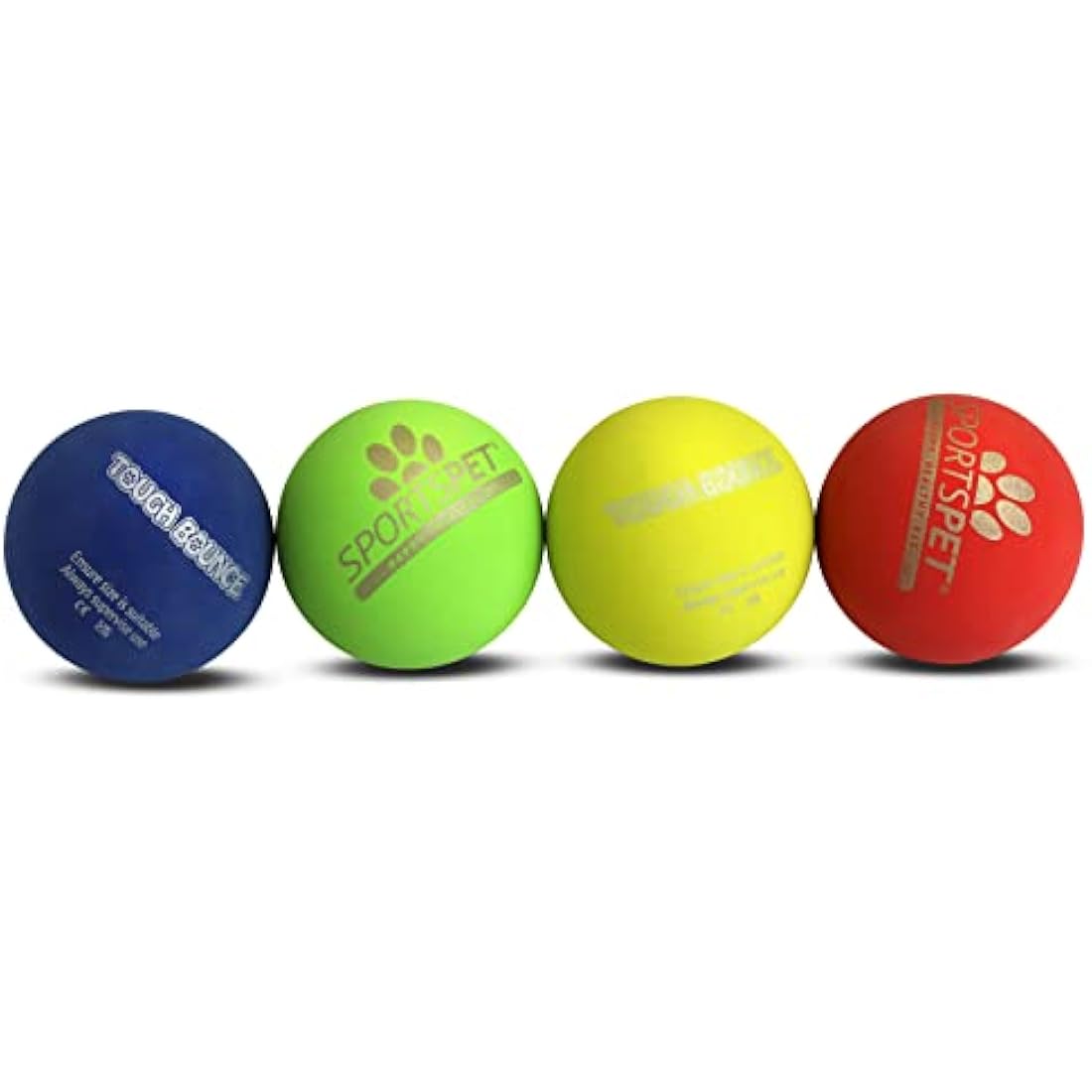 SPORTSPET Tough Bounce Natural Rubber Dog Balls – Highly Durable Tough Bounce Balls, Tennis Ball Size (65mm) – 4 Pack - Colourway 2