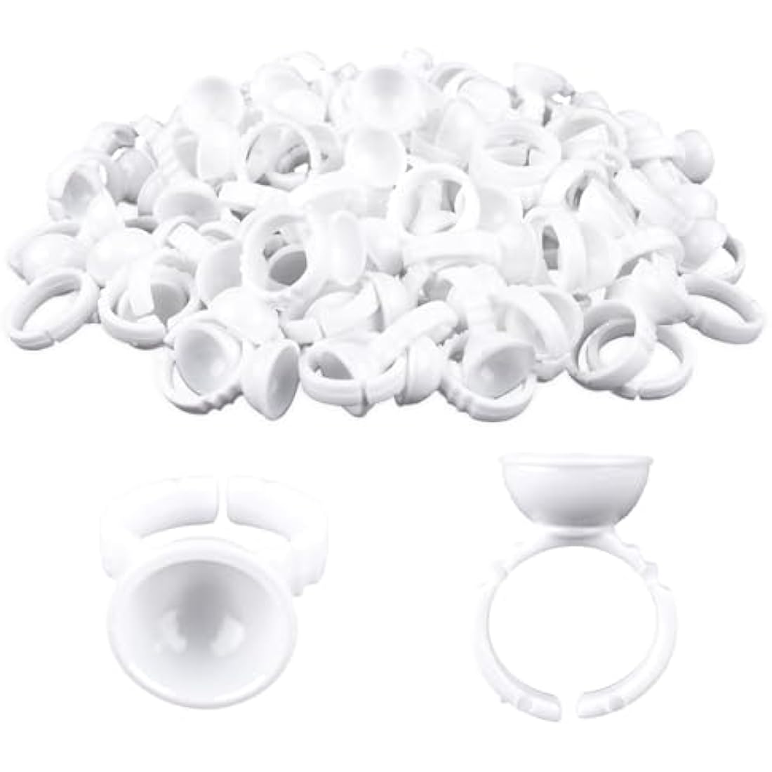 G2PLUS White Eyelash Glue Holder Ring - 100PCS Lash Extension Glue Rings - Small Disposable Plastic Glue Cups Rings for Eyelash Extension, Tattoo Application, Nails Extension
