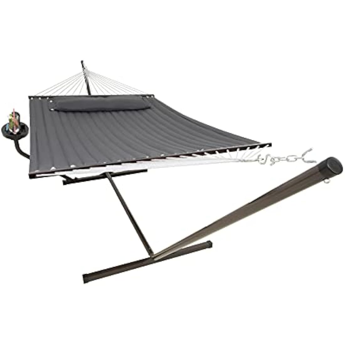 Vita5 Hammock Stand with Sidetable, Garden Hammocks 2 Persons, Side Table & Detachable Pillow, Heavy Duty 200kg Capacity, Indoor and Outdoor Hammock for Patio, Pool or Backyard (Dark Grey)