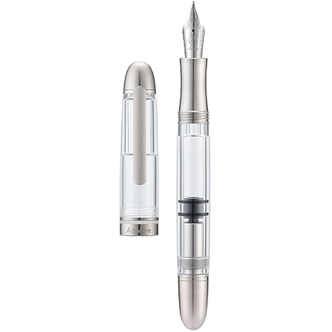 Asvine P36 Titanium Fountain Pen Piston Filling, Extra Fine Nib Clear Transparent Acrylic Smooth Writing Pen Case Set, Torpedo shape