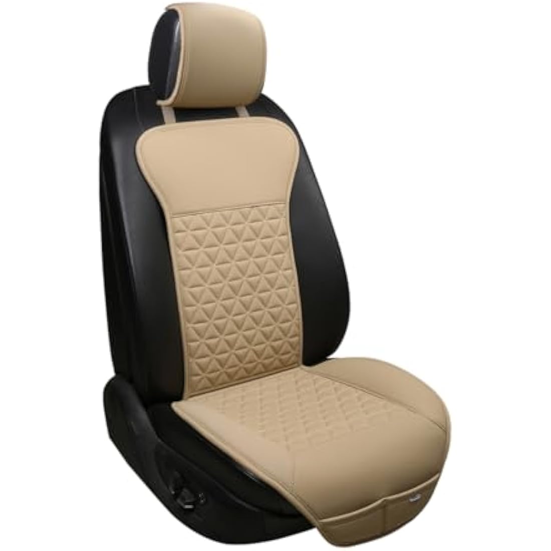 Black Panther 1 Piece Luxury PU Leather Front Car Seat Cover Protector Compatible with 95% Cars - No Heating (Saloon/SUV/Pickup Truck/Van) - Beige
