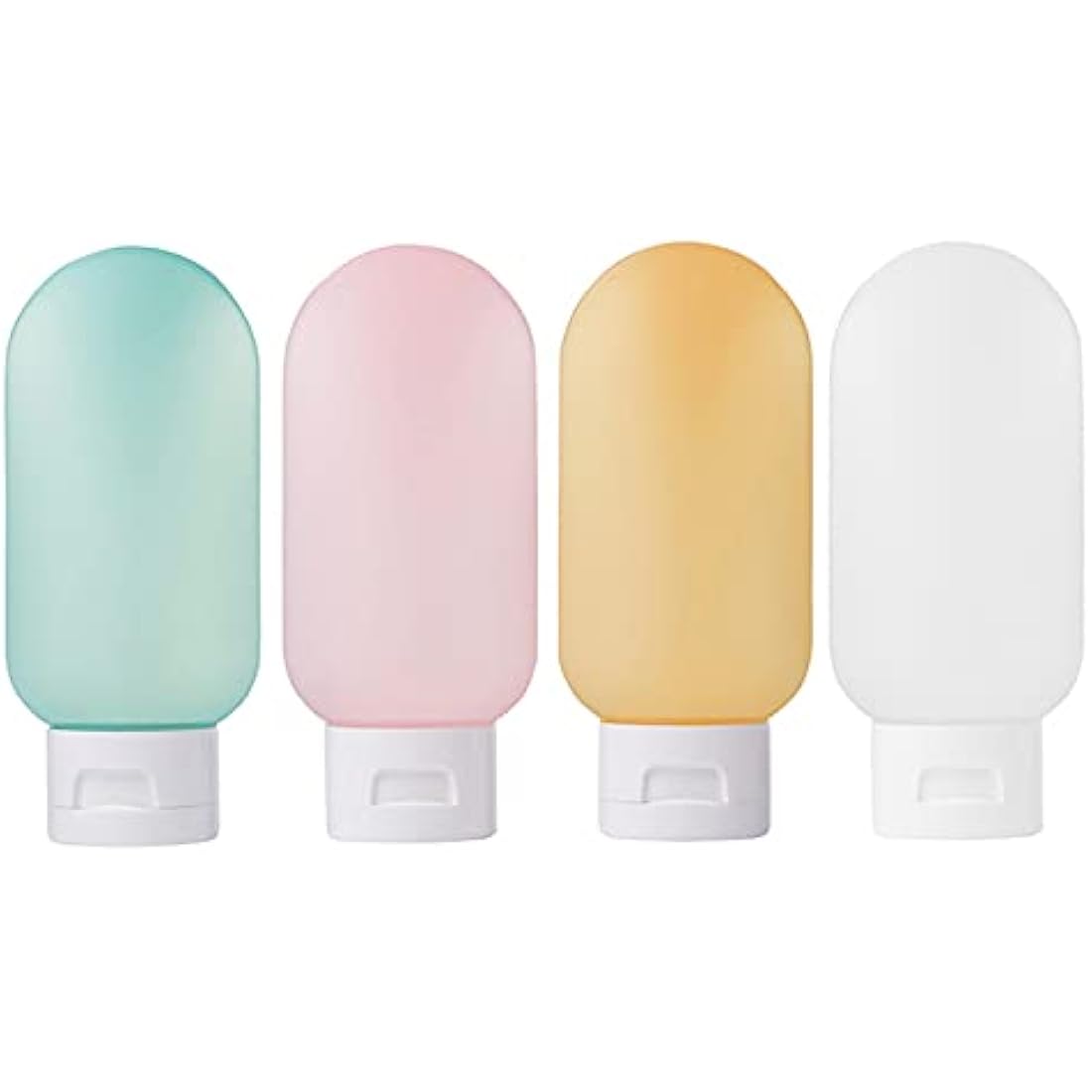 ZALUJMUS Travel Bottle, 4 Pcs Leak Proof Refillable Squeezable Containers Set (60 ml) with Label and Transparent Carry Bag for Liquid Shampoos, Soap and Toiletries. (Multicolor)