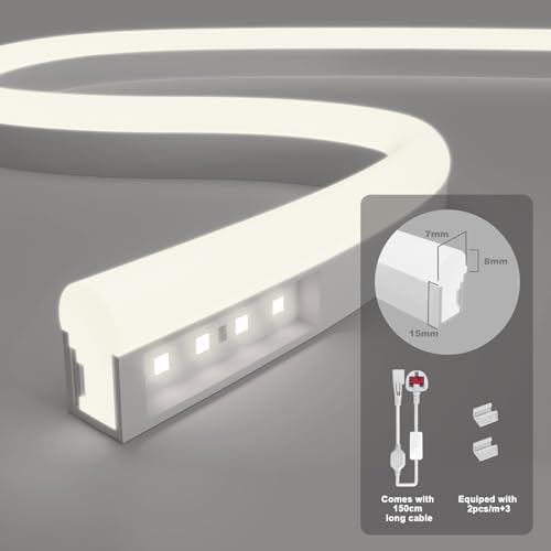 KSIBNW Neon LED Strip Light Waterproof IP65,100ft/30m 220v LED Light Strip,Flexible Cuttable Rope Light Neon Strip Light for Kitchen Bedroom Garden Lights,Outdoor Indoor Decor,Cool White