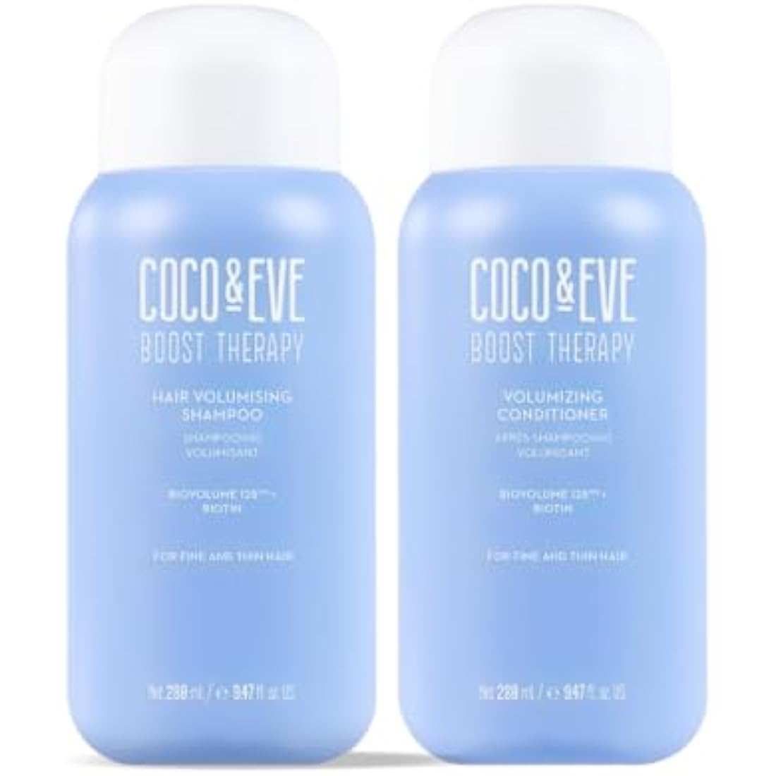 Coco & Eve Boost Therapy Hair Volumising Shampoo & Conditioner Bundle Set. With Biotin to Target Fine, Thinning Hair. For Thickening, Nourishing, and Improving Volume, Density & Shine. (560 ml)