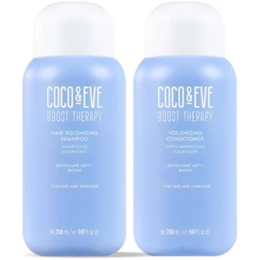Coco & Eve Boost Therapy Hair Volumising Shampoo & Conditioner Bundle Set. With Biotin to Target Fine, Thinning Hair. For Thickening, Nourishing, and Improving Volume, Density & Shine. (560 ml)