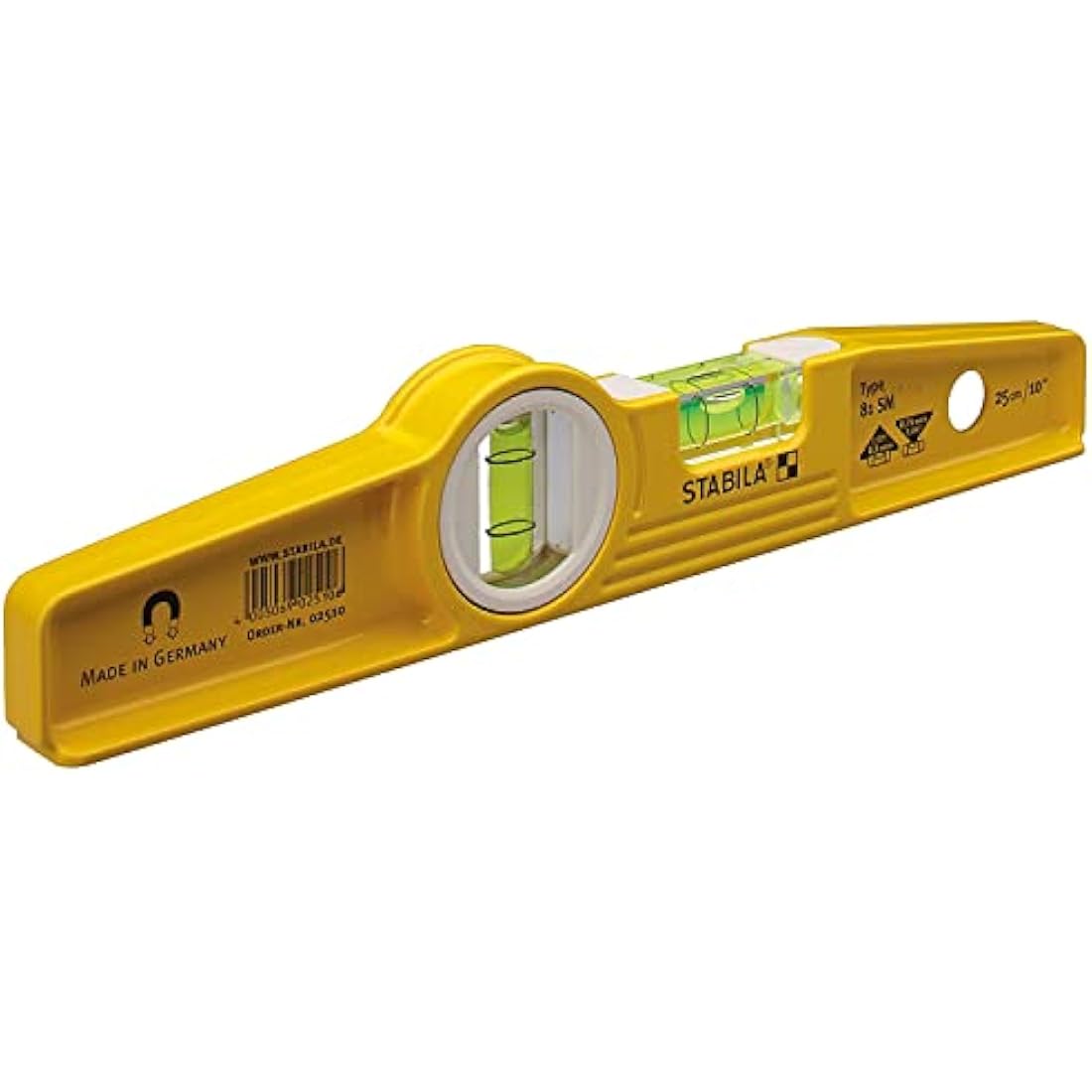 Stabila Type81SREM 25cm/10-inch Rare Earth Magnetic Spirit Level with Holster, Yellow/Black