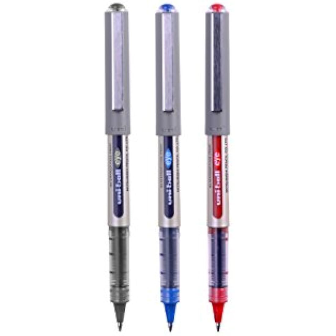 uni-ball UB-157 Eye Rollerball Pens. Premium Fine 0.7mm Ballpoint Tip for Super Smooth Handwriting, Drawing, Art, Crafts and Colouring. Fade and Water Resistant Liquid Uni Super Ink. 3 Pack Assorted