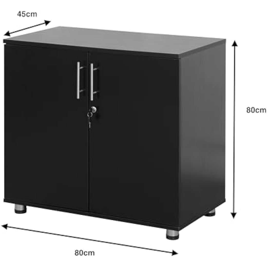 MMT Furniture Designs Ltd Black Storage Cabinet Cupboard Desk Height 2 Door Bookcase with Lock 75cm Tall Desktop Extension Height