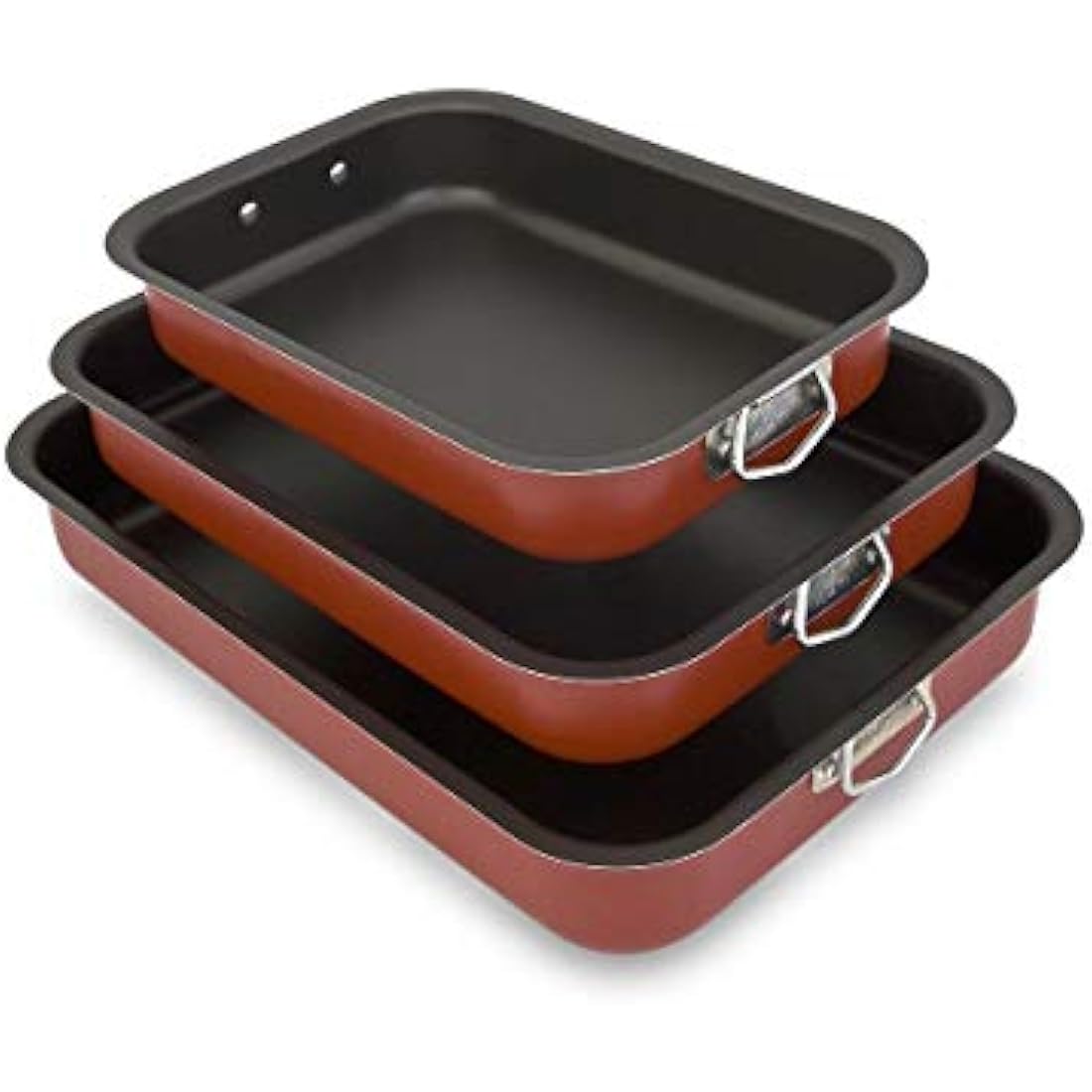 Menax - Non Stick Deep Roasting Oven Baking Tins Trays - Roasting Pan - 3 Piece Set
