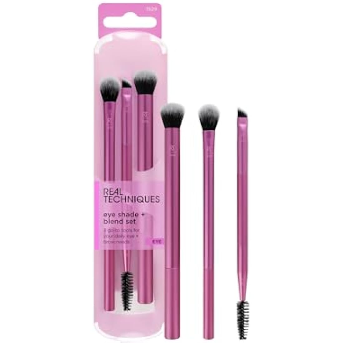 Real Techniques Eye Shade and Blend Makeup Brush Trio, For Eyeshadow and Liner, Makeup Tools for Shaping and Grooming Brows, Defined Makeup Look, Synthetic Bristles, Vegan and Cruelty-Free, 3 Count