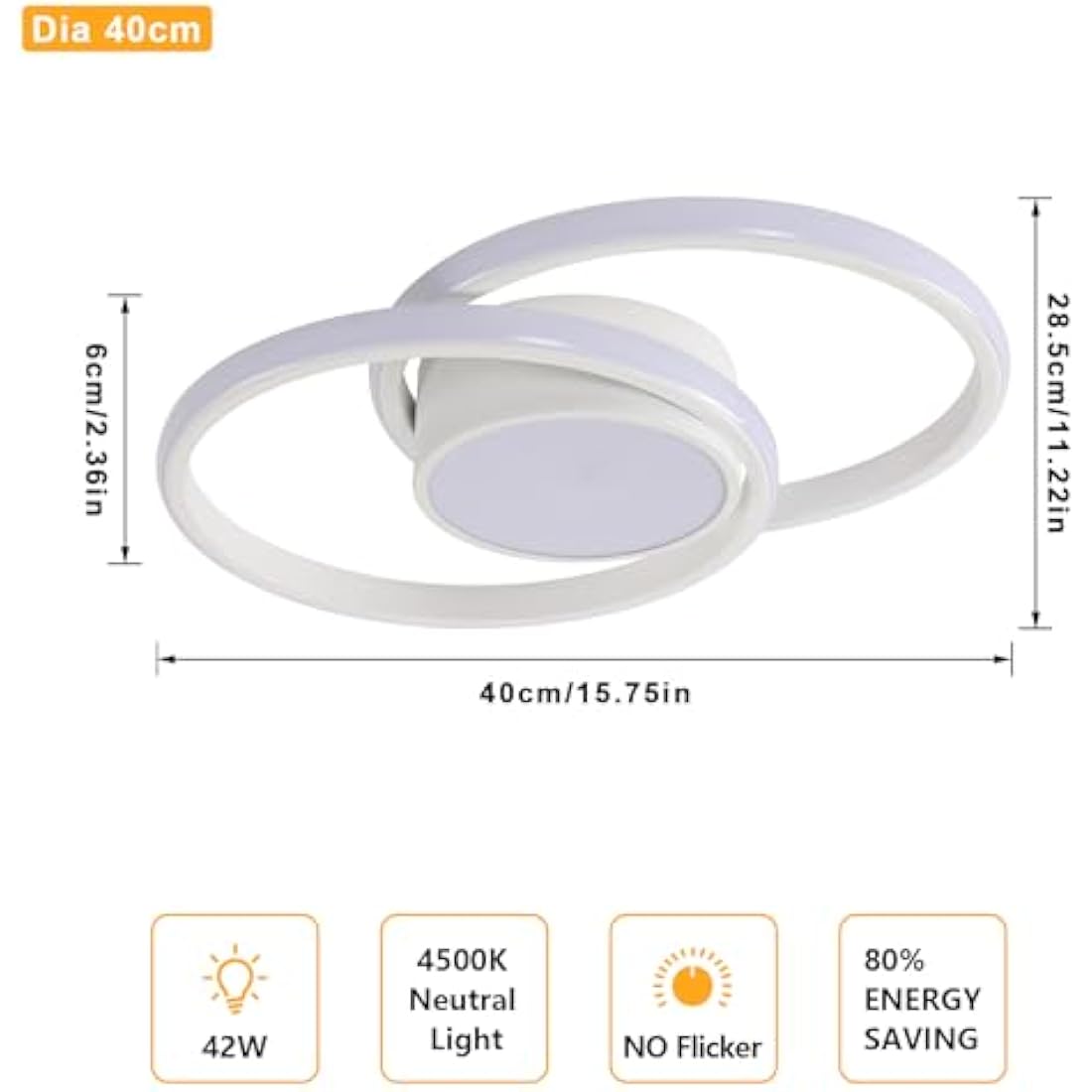 Comely LED Ceiling Lights, 39W Lighting Fixture, Dia 40cm Round Modern Design Ceiling Lighting for Hallway Balcony Bedroom Corridor, Natural Light 4500K