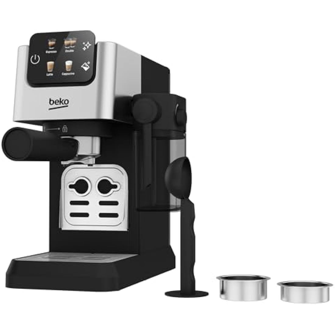 Beko CaffeExpertoTM CEP5304X Semi Automatic Espresso machine | Colour Touch Display | Integrated Milk Jug | Dual Nozzle | 15 Bar pressure | Silver | Easy cleaning