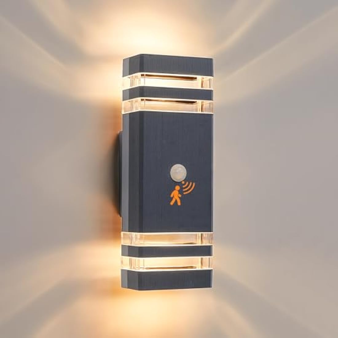CELAVY Up Down Outside Lights with Motion Sensor, PIR Outdoor Wall Light Mains Powered, IP65 Square Front Door Porch Light Electric, GU10 Modern LED External Exterior Sconce for House, Dark Grey