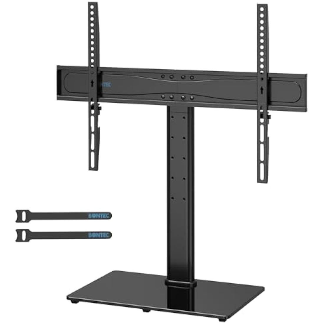 BONTEC Universal Table Top Pedestal TV Stand with Bracket for 32-65 inch LCD/LED/Plasma TVs, Height Adjustable TV stand with Tempered Glass Base & Cable Management, Holds 45 KG & Max.VESA 600x400mm
