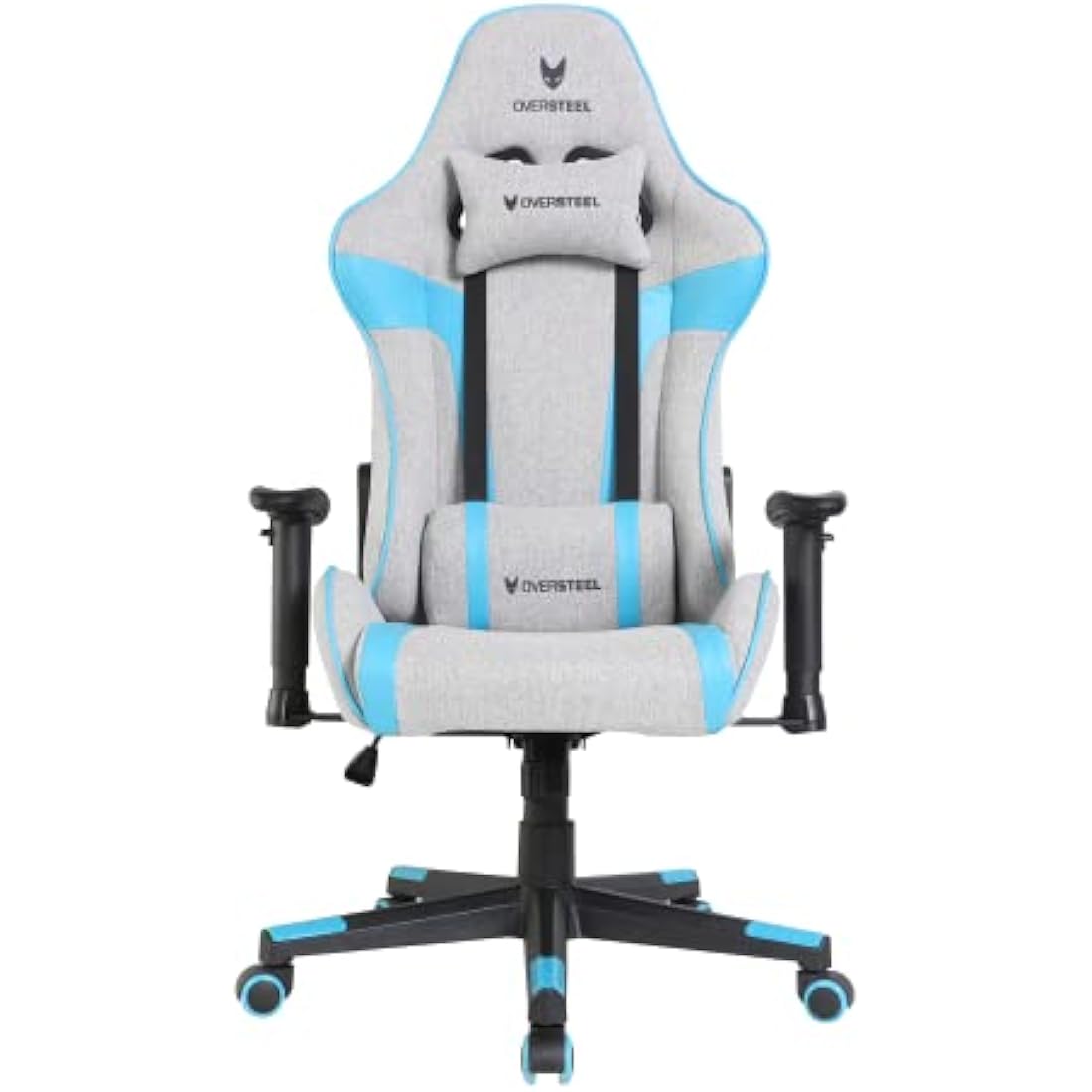 Oversteel - ULTIMET Professional Gaming Chair, Breathable Fabric, 2D Armrests, Height Adjustable, 180° Reclining Backrest, Gas Piston Class 3, Up to 120Kg, Gray/Blue