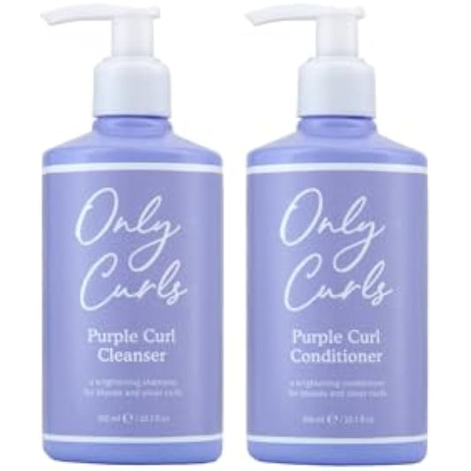 Only Curls Purple Curl Cleansing Bundle, 300ml x2, Curly Hair Products, Purple Shampoo & Conditioner, Neutralise Brassiness, Strengthen & Moisturise, Brighten Blonde Hair, For All Curly Hair Types