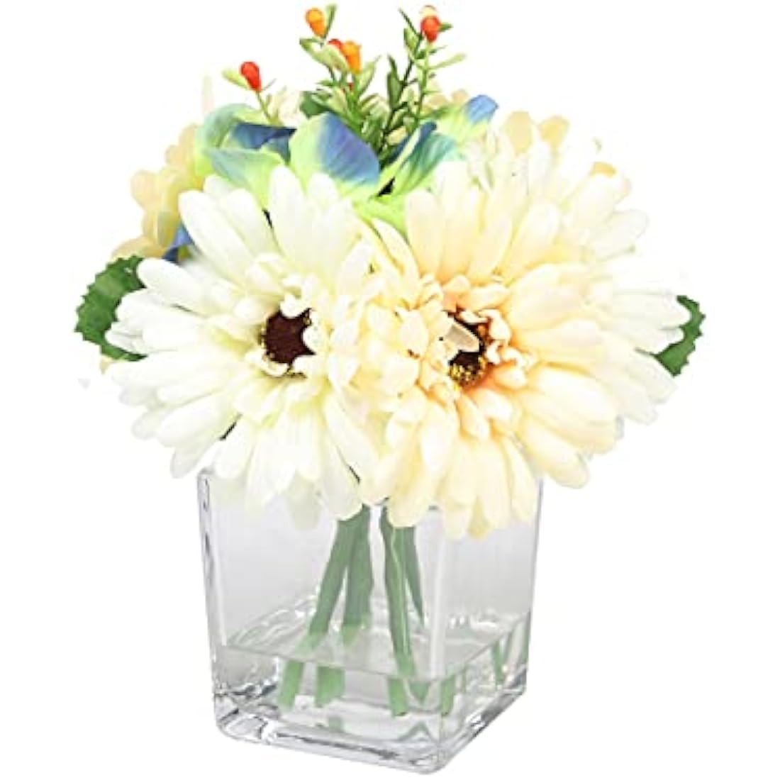 Sleepdown Halo Artificial Faux Flowers Floral Square Vase Artificial Plant for Home Office Bathroom Decor Indoor Decoration Aesthetics, Medium