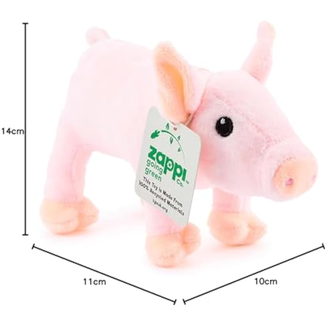Zappi Co 100% Recycled Plush Piglet Toy (14cm Length) Stuffed Soft Cuddly Eco Friendly animals Collection For New Born Child First kid pig