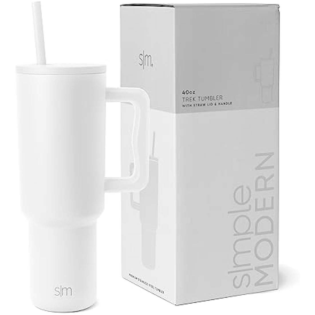Simple Modern Tumbler 40 oz with Handle and Straw | Insulated Stainless Steel Water Bottle Iced Coffee Cup Travel Mug | Gifts for Women & Men | Trek | 1180ml | Winter White