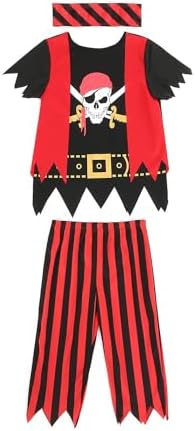 Sincere Party Kids Pirate Costume,Pirate Role Play Dress Up Set for kids Size 3-4,5-6,7-8,8-10