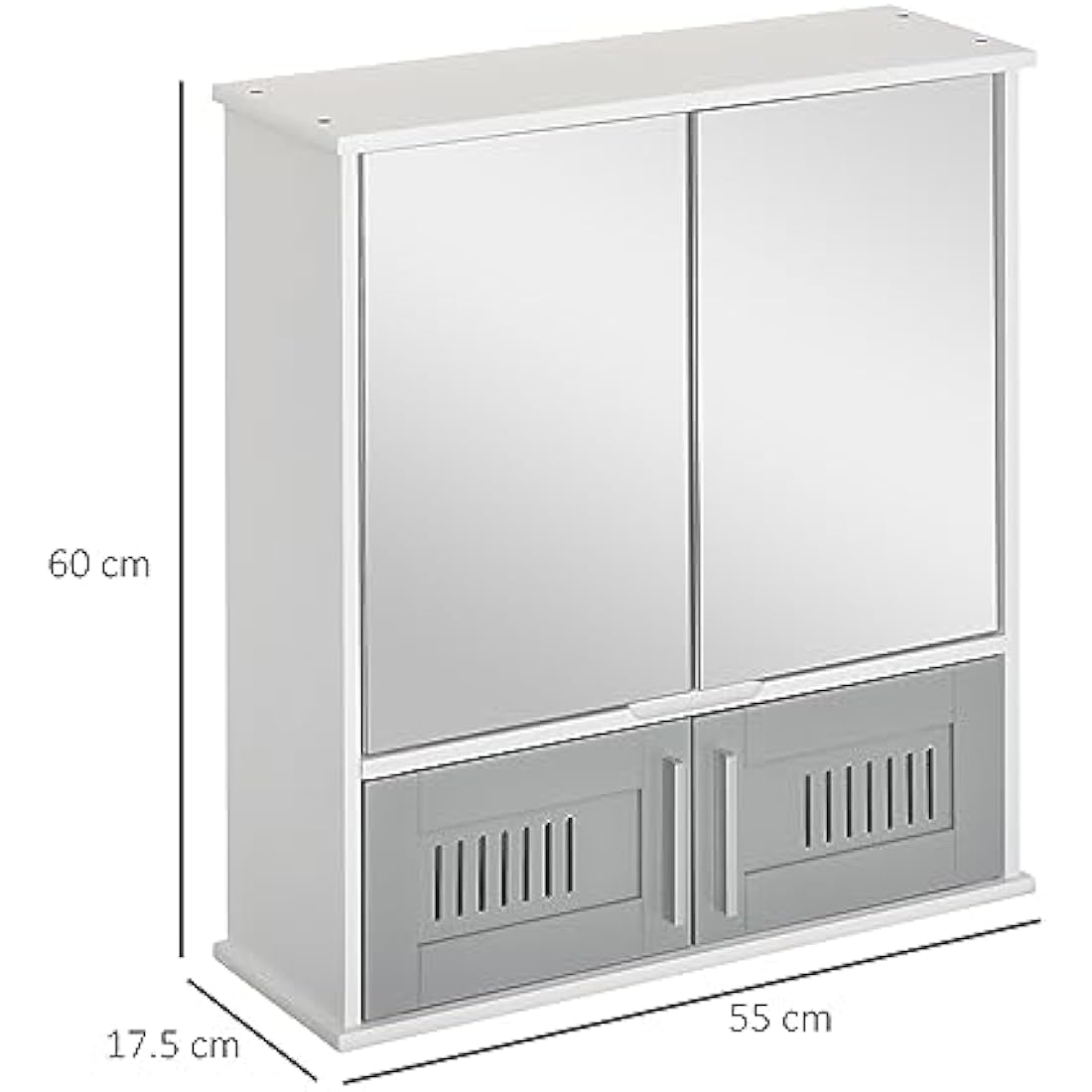kleankin Bathroom Mirror Cabinet, Wall Mounted Storage Cupboard with Double Doors and Adjustable Shelf, Bathroom Organizer, Grey