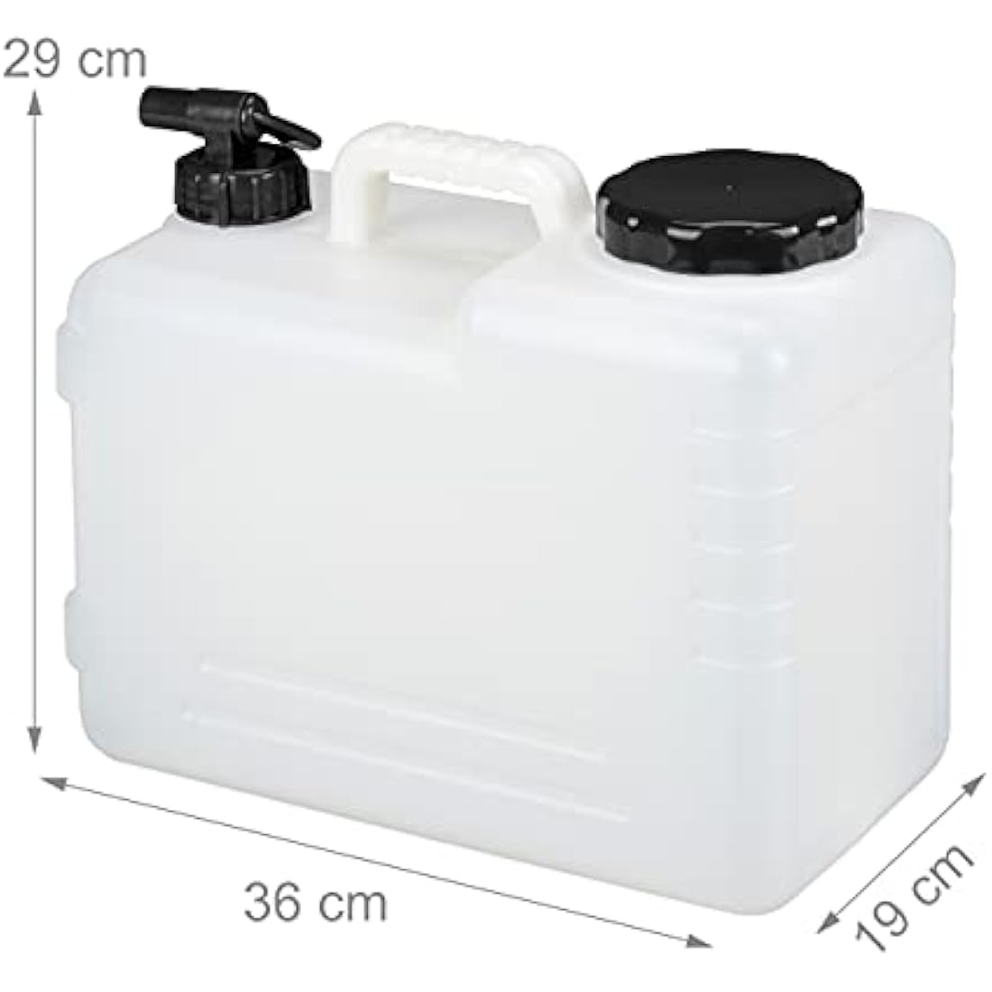 Relaxdays Water Canister with Tap, 15 litres, Camping Container, BPA-Free Plastic, Wide Opening, Handle, White/Black