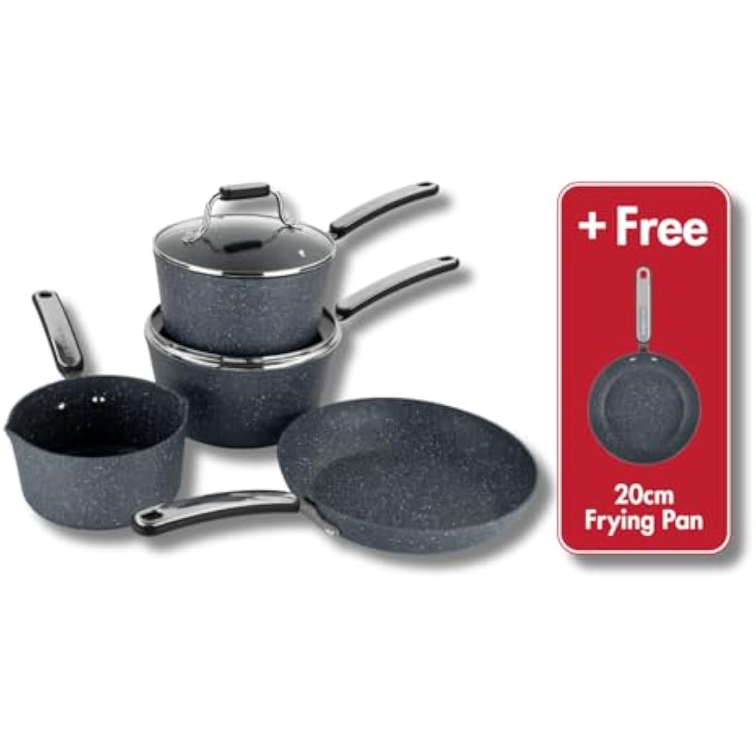Scoville Expert Neverstick+ 4+1 Piece Cookware Set - Non-Stick Pans Set, 16cm Milk Pan, 18/20cm Saucepans, 20/24cm Frying Pans, Suitable for All Hobs, PFOA Free, Dishwasher Safe, Aluminium, Grey