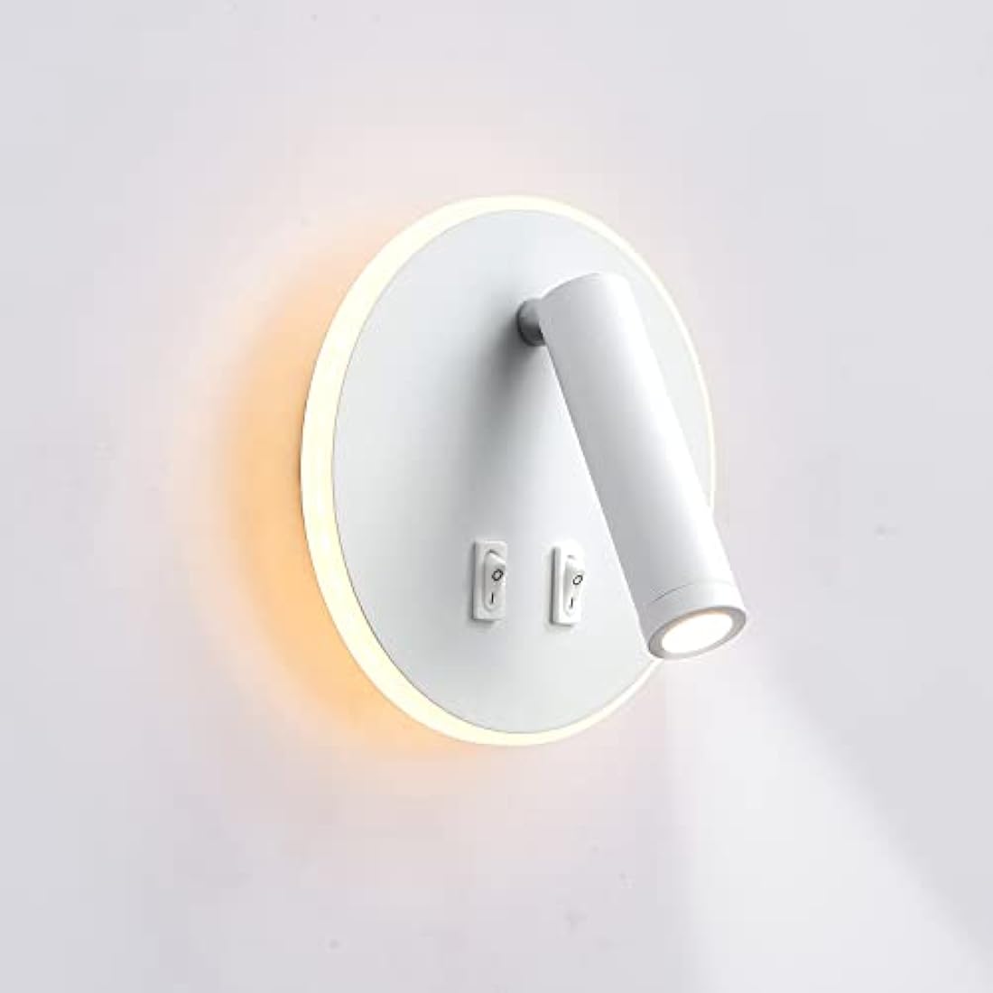 uksunvi LED Wall Mounted Lamp,Bedside Reading Wall Light,12W LED Wall Lamp, Adjustable Spotlight （3W +9W 3000K Warm Light） (White Round)