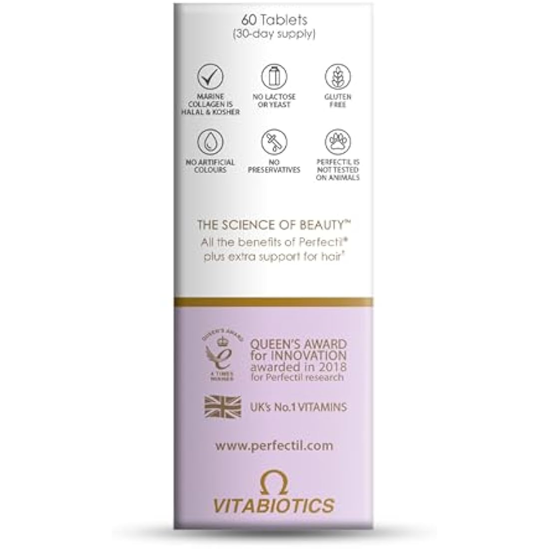 Perfectil Hair Beauty Supplement for Hair - Includes Biotin, CoQ10 & Collagen, 60 Tablets 30-Day Supply, by Vitabiotics