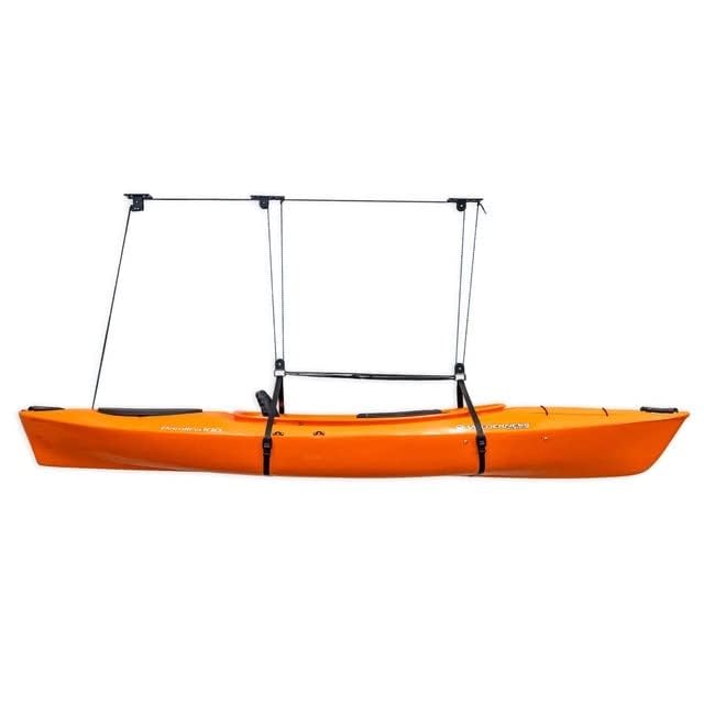 Teal Triangle Pulley Hoist for Kayaks, Canoes, and Paddleboards - Heavy Duty Garage Storage Lift - Kayak Hanger Holds 150 lbs and Fits 10-14 ft Tall