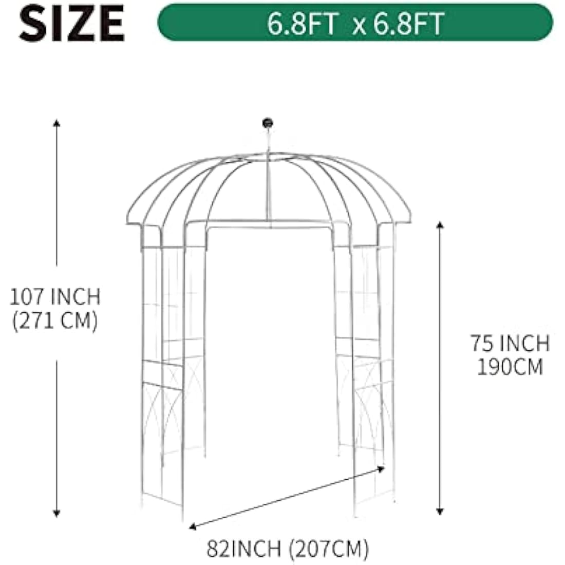 SCENDOR 106.7"L x 81.5"H x 81.5"W Garden Arch Birdcage Shape Metal Gazebo Pergola Pavilion, Arbour Rose Trellis Metal Durable Iron Ues for Outdoor Climbing Plants Wedding Arches Ceremony