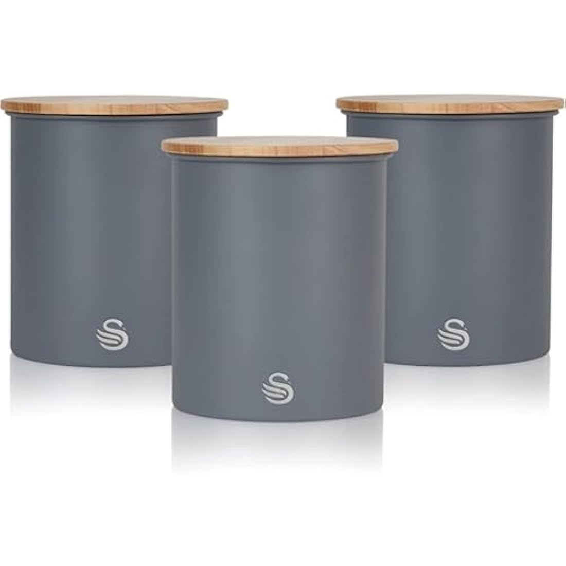 Swan SWKA17513GRYN Nordic Scandi Set of 3 Storage, Tea, Coffee and Sugar Canisters, Slate Grey, Steel, Bamboo Lid, One Size