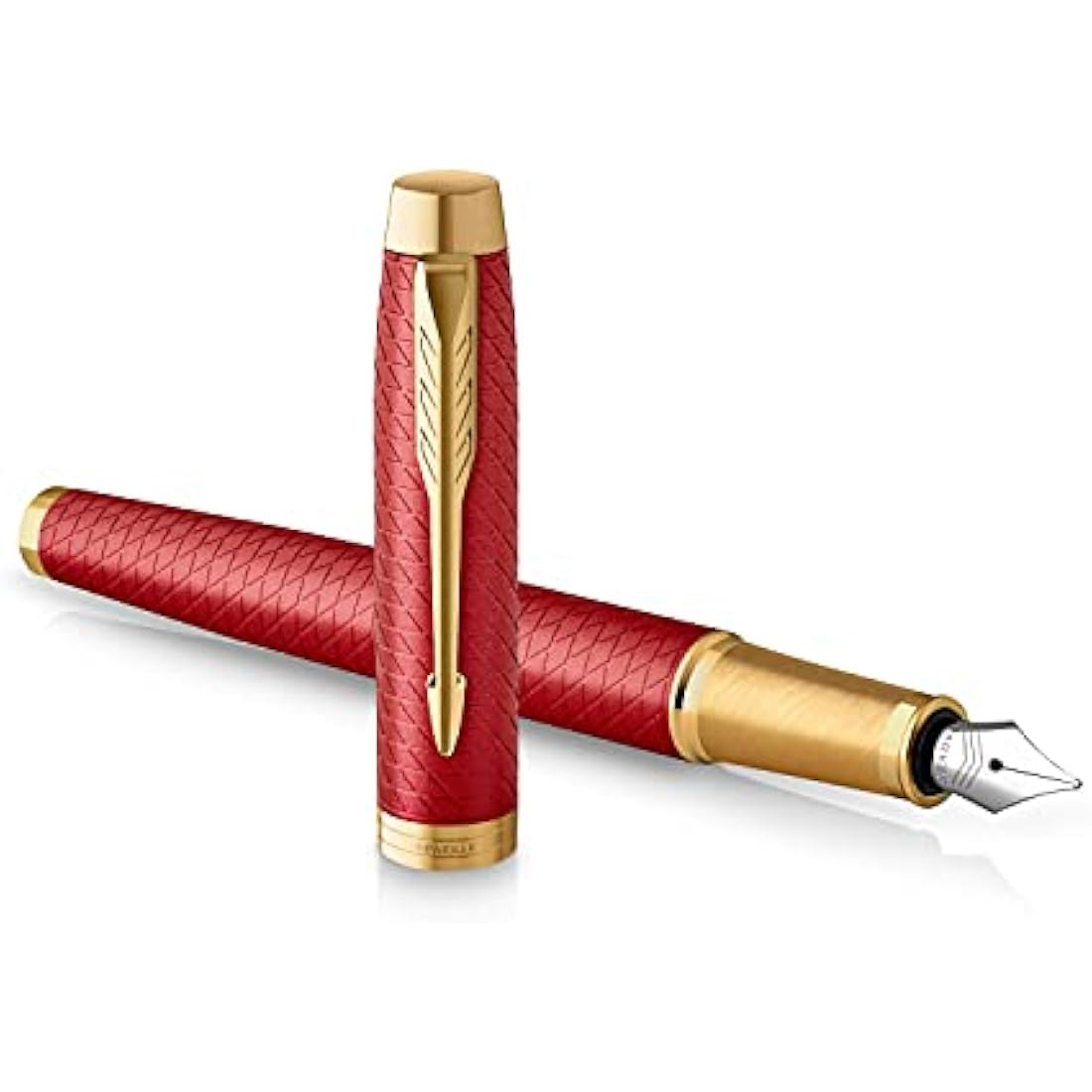 Parker IM Fountain Pen | Premium Red Lacquer with Gold Trim | Fine Point with Blue Ink Cartridge | Gift Box