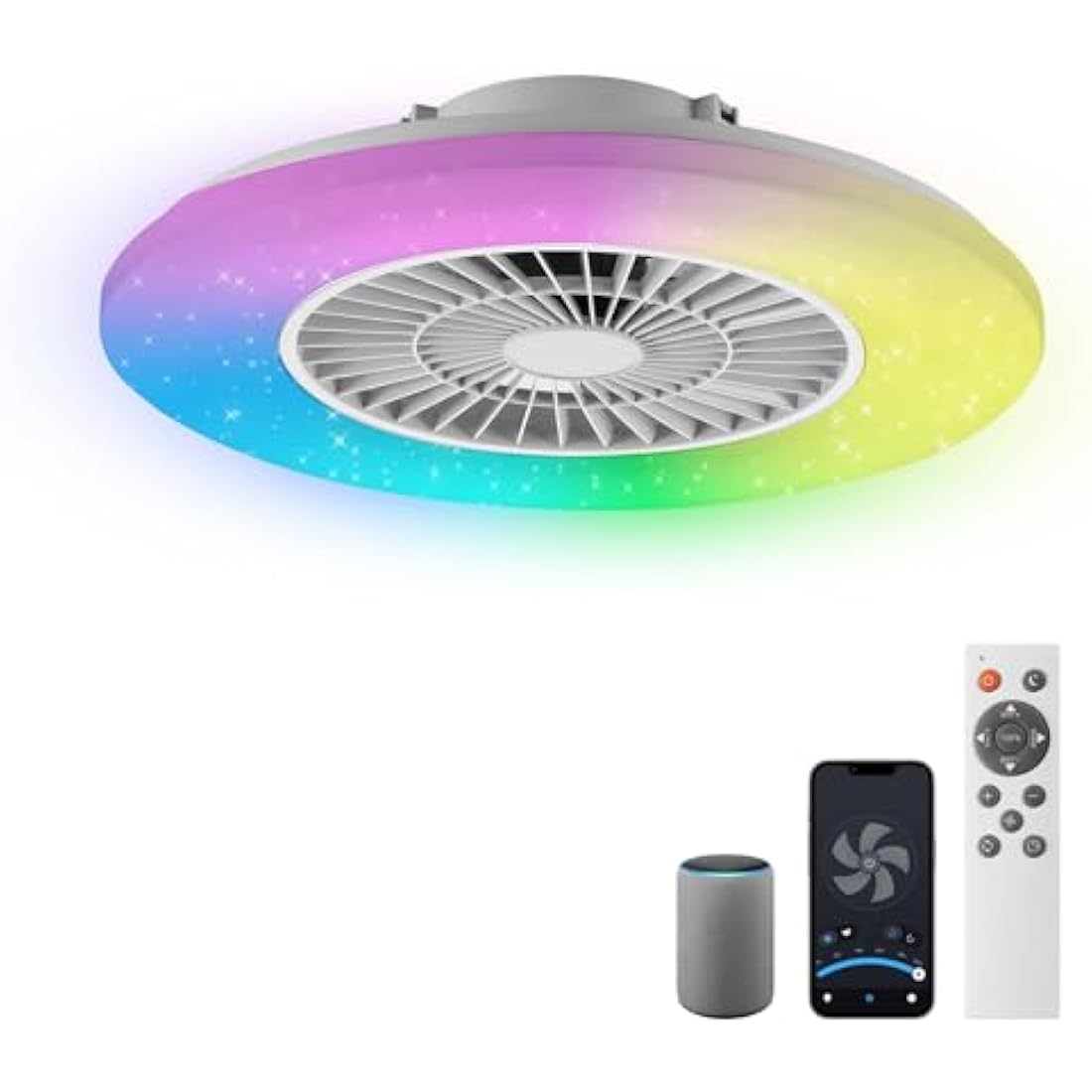 BKZO Smart LED Ceiling Light with Fan,RGB Ceiling Fan Lights, Stepless Dimming Light, 60CM Modern Fan Lighting,Ceiling Fan with RGB Light for Living Room, Dining Room, Bedroom