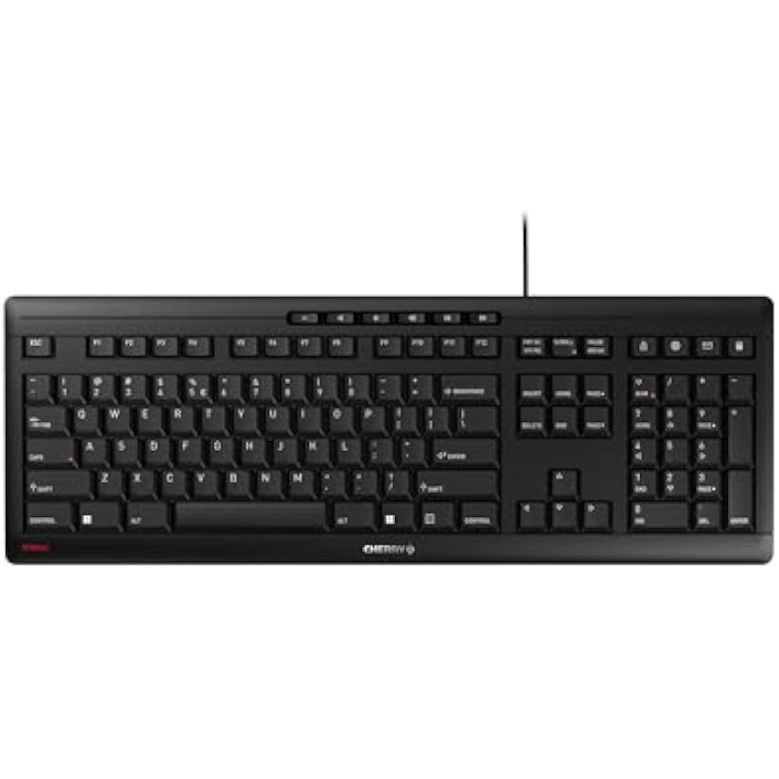 CHERRY STREAM KEYBOARD, Wired Keyboard, EU Layout (QWERTY), Whisper-Quiet Keystrokes, Unique Typing Experience, Flat Design, Black