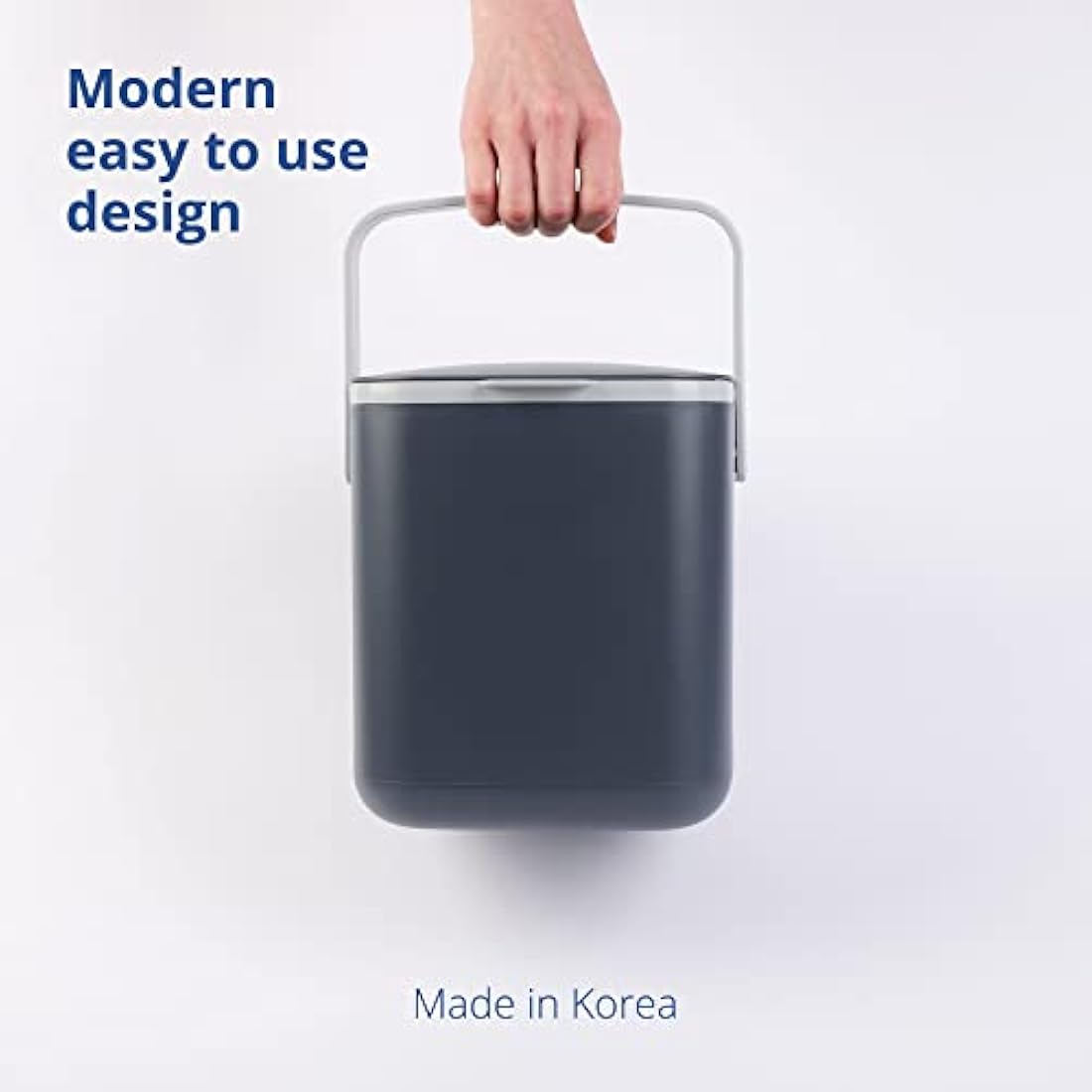 BLUE GINKGO Kitchen Compost Bin [5L] – Filter-Free, Odor-Tight Countertop Food Waste Pail with Handles (Made in Korea, Grey)