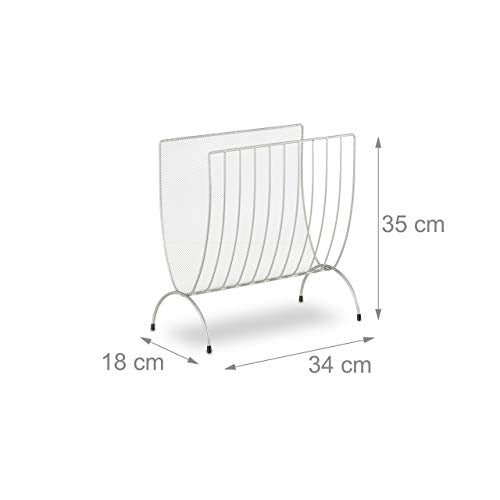 Relaxdays Mesh Newspaper Stand, Metal Newspaper Bin, Freestanding Rack, H x W x D 35 x 34 x 18 cm, Silver